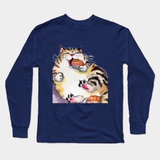 Rotund Kitty Eating Sushi Long Sleeve T-Shirt